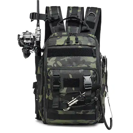 Front. Unique Bargains - 35L Fishing Backpack with Rod Holder Oxford Convertible Tackle Sling Crossbody Bag with Multi Pocket for Men and Women - Green.