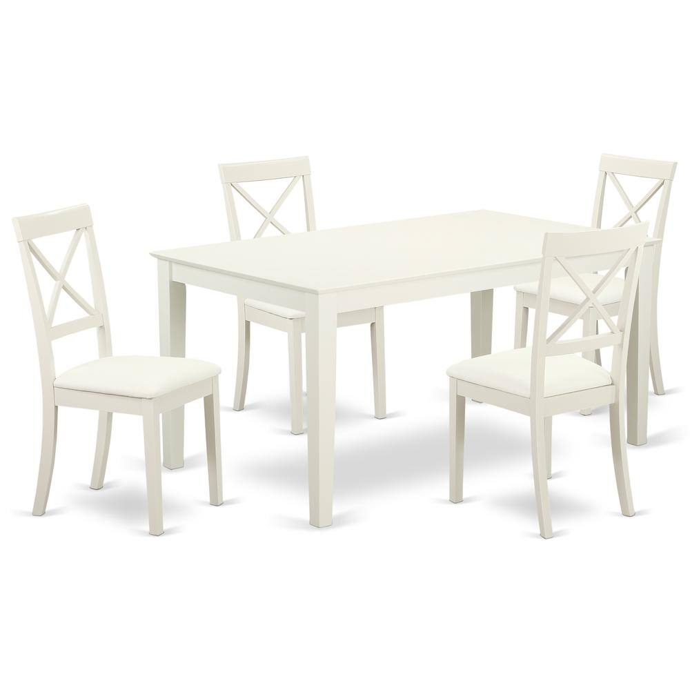 Back. East West Furniture - Dining Room Set Linen White - Brown.