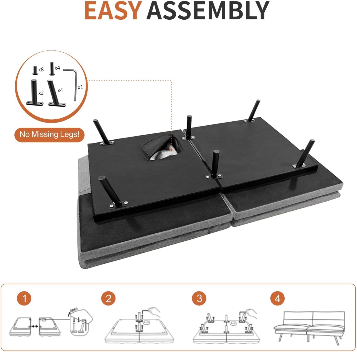 EASY ASSEMBLY

No Missing Legs!

1 x8  
x4  
x1  
x4  
/1  
x2  

1  
2  
3  
4