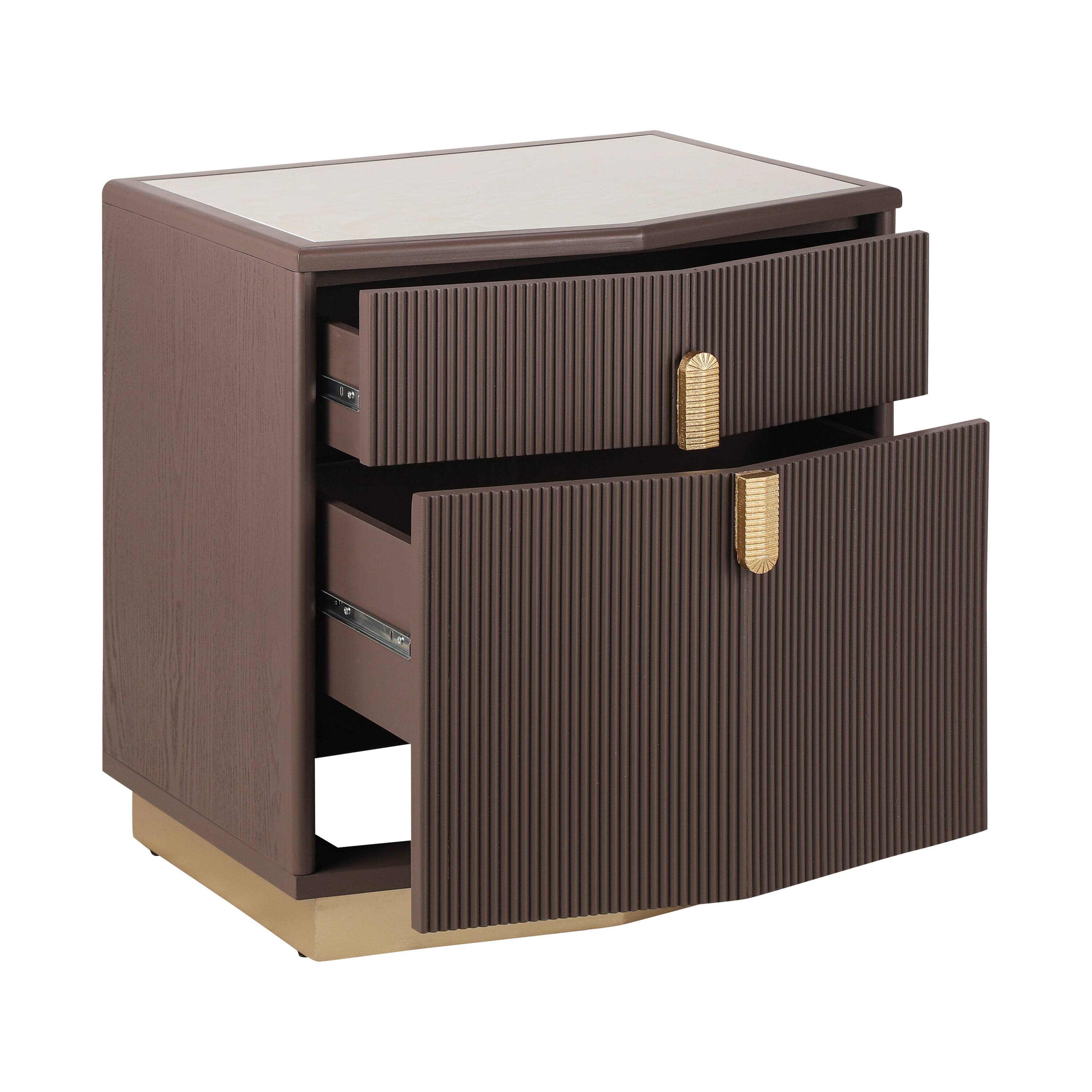 Back. Whisen - 2-Drawer Nightstand with Fluted Vertical Stripes,Heavy-Duty Bedside Table for Bedroom - Chocolate.