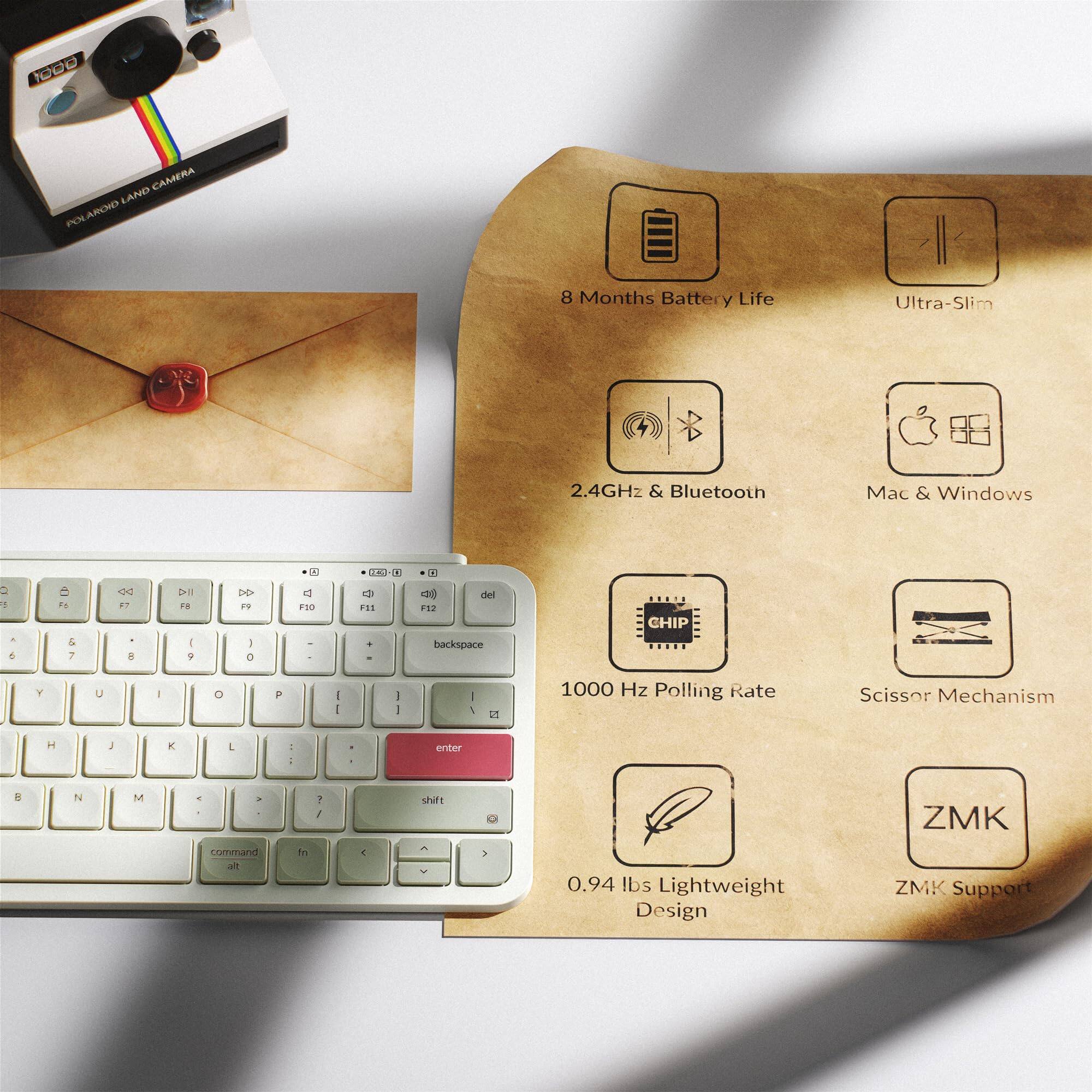 1000 CAMERA LAND ARD POL

8 Months Battery Life  
Ultra-Slim  
2.4GHz & Bluetooth  
Mac & Windows  
1000 Hz Polling Rate  
Scissor Mechanism  
0.94 lbs Lightweight Design  
ZMK Support