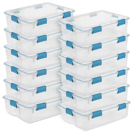 Front. Sterilite - Sterilite 37 Quart Clear Plastic Home Storage Tote Bin with Secure Lids, 12 Pack.