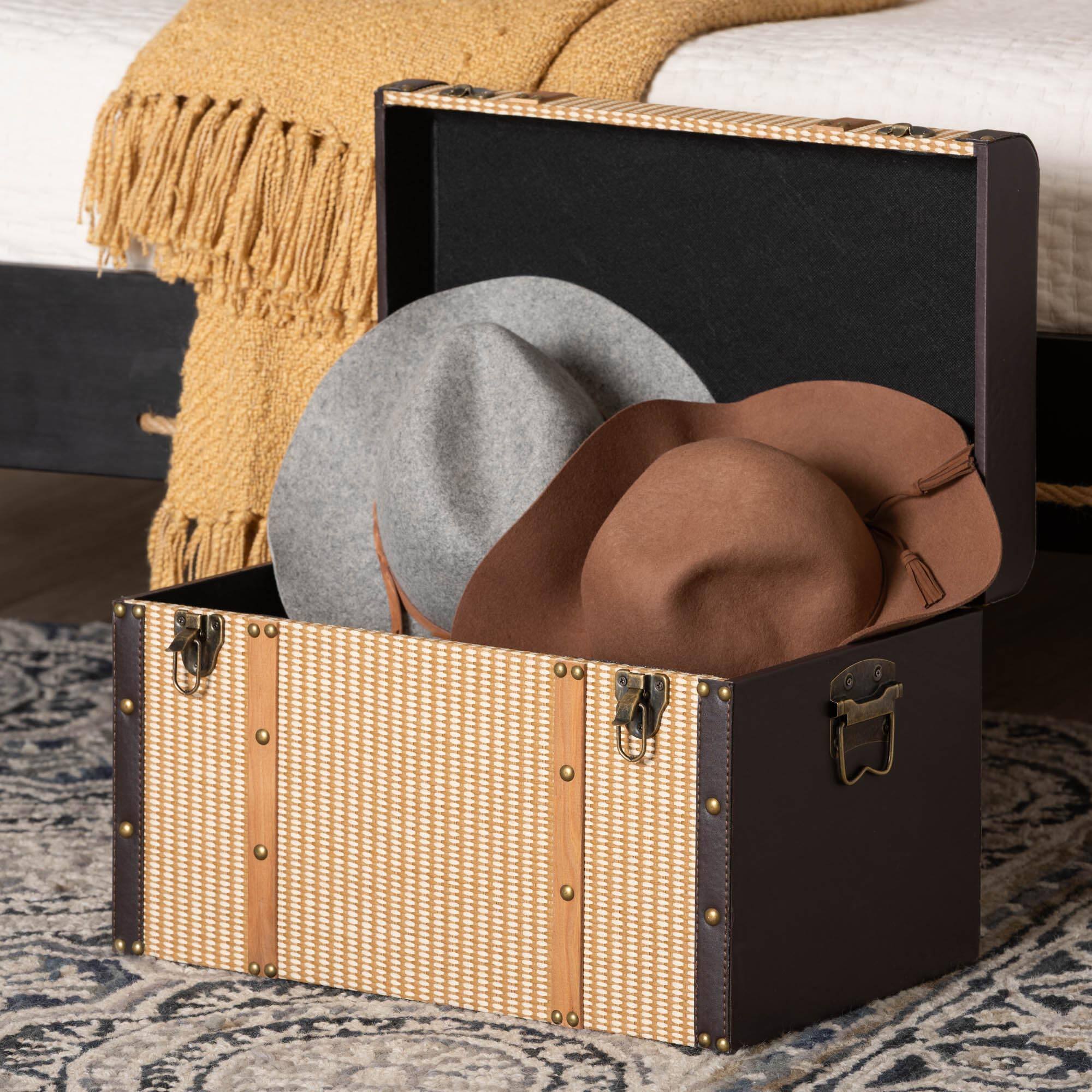 Alt View 6. Baxton Studio - Manton Storage Trunk - Decorative Storage Chest with Hinged Top and Woven Exterior for Living Room or Bedroom - Light Brown.