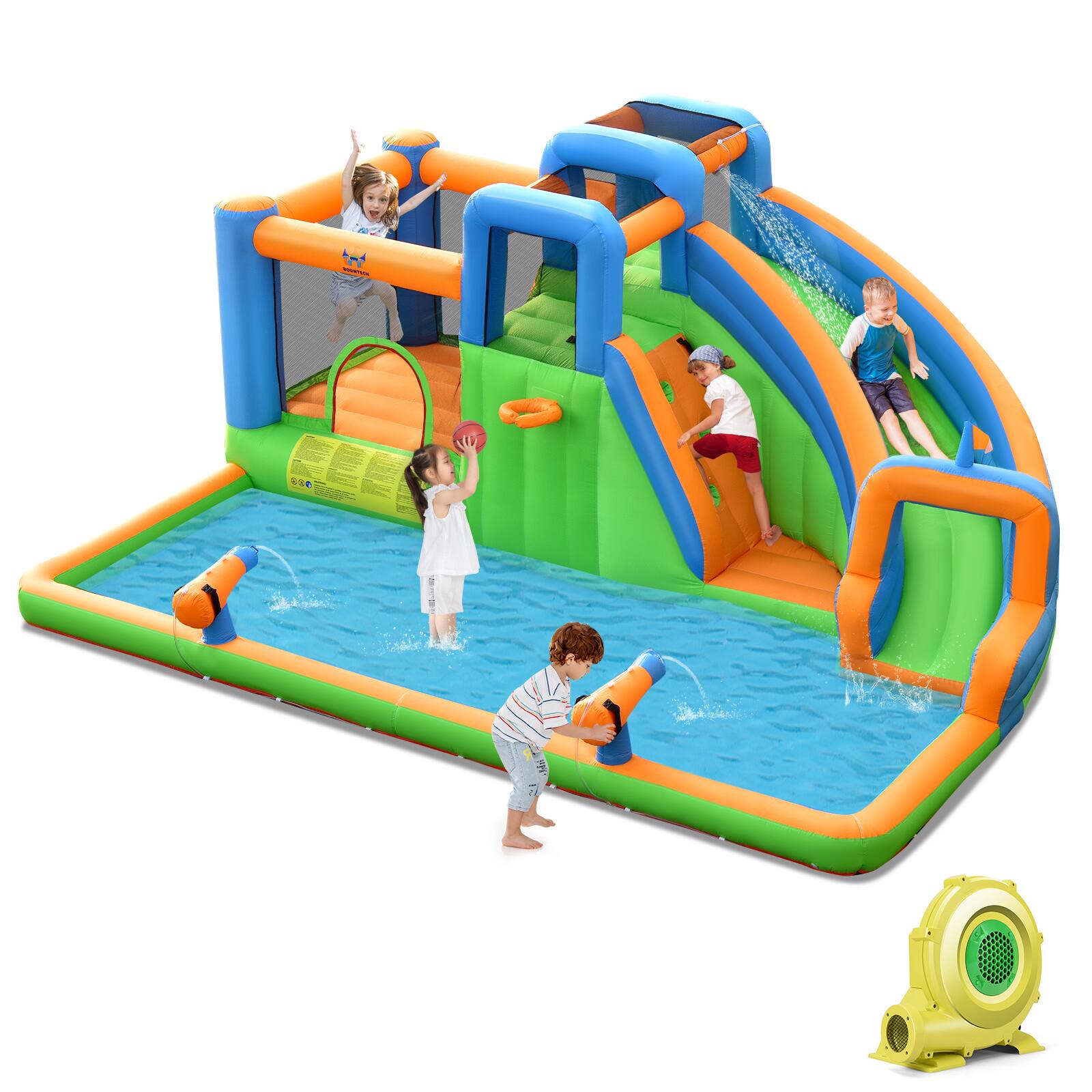 Front. Costway - Costway 6 in 1 Inflatable Giant Kids Water Park Bounce House with Dual Climbing Walls 735W Blower included - Multicolor.