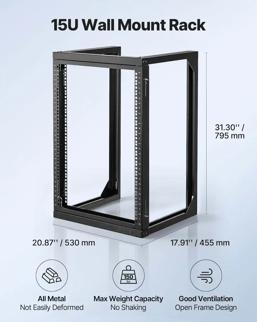 15u Rack Val Rack VEVOR 15U Wall Mount Server Rack, 150 lbs Max Load Capacity, Open Frame ...