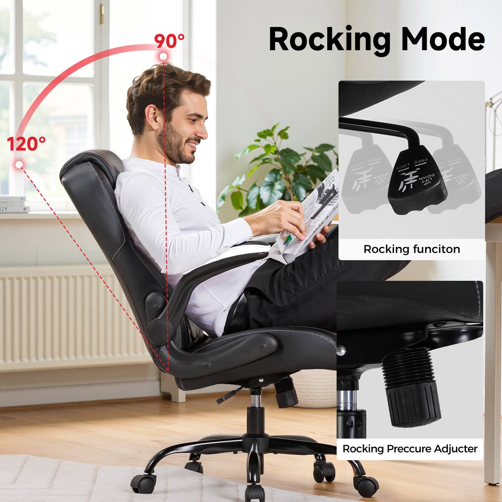 90 Rocking Mode 120 IY  ERE L  NAEEM A0. an  NMDO E PENER M  Rocking funciton Rocking Preccure Adjucter