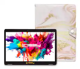 LINSAY - 10.1"Octa Core 128GB Storage Android 15 Tablet with Glaze Marble Case - Pink
