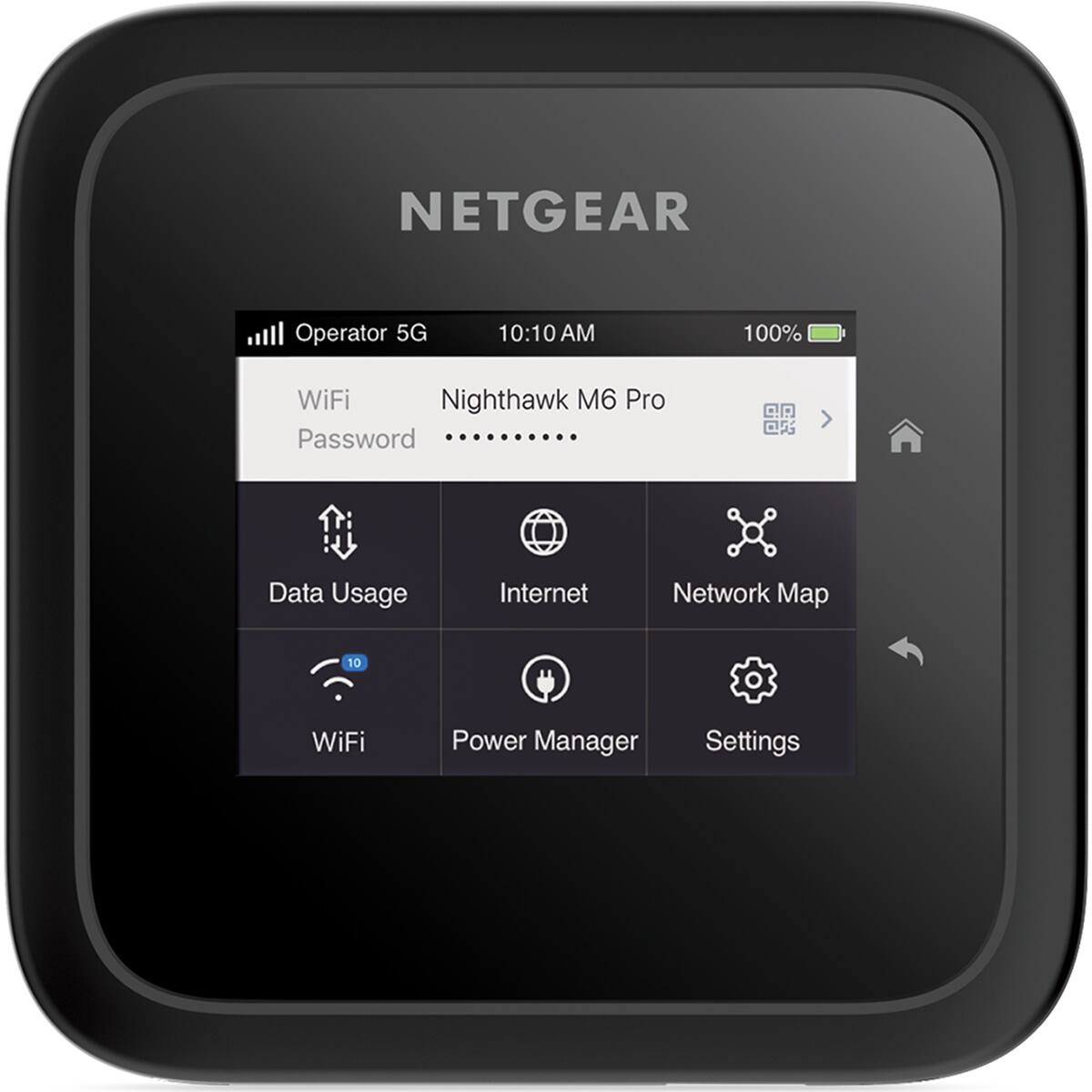 NETGEAR Operator 5G 10:10 AM 100% WiFi Nighthawk M6 Pro Password Data Usage Internet Network Map 10 WiFi Power Manager Settings