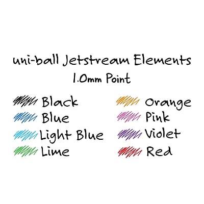 uni-ball Jetstream Elements  
1.0mm Point  

- Black  
- Blue  
- Light Blue  
- Lime  
- Orange  
- Pink  
- Violet  
- Red