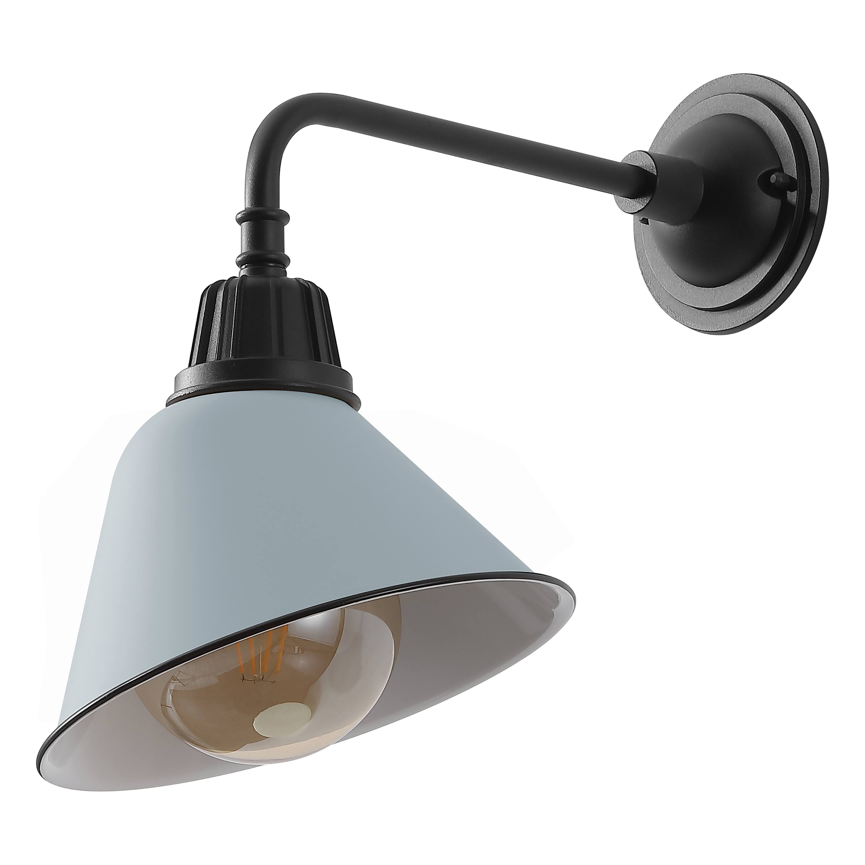 Alt View 6. Jonathan Y - Croydon 9.63" 1-Light Farmhouse Industrial Indoor/Outdoor Iron LED Gooseneck Arm Outdoor Sconce, Matte Silver Blue - Matte Silver Blue/Black.