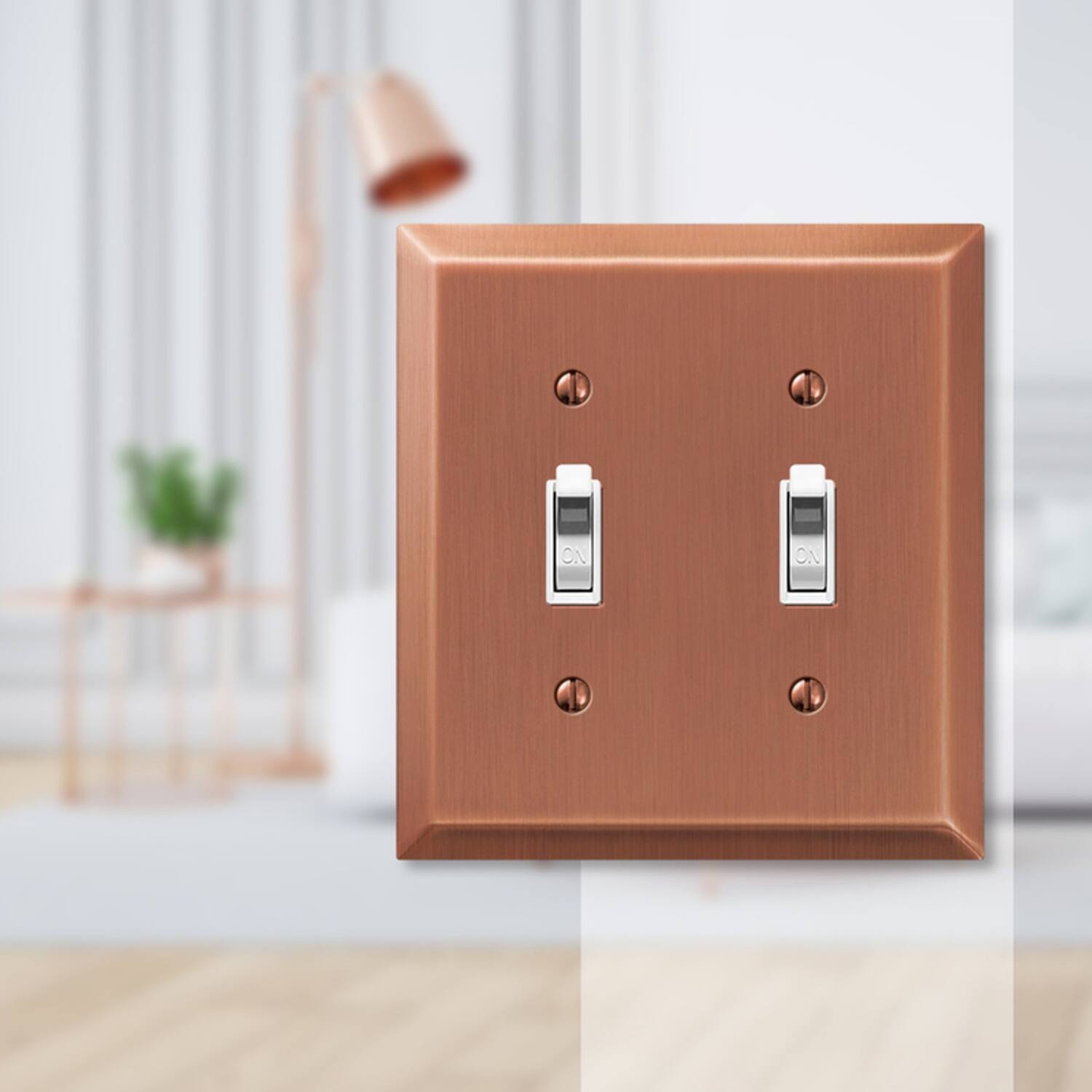 Left. AMERELLE - Amerelle Century Antique Copper 2 gang Stamped Steel Toggle Wall Plate 1 pk - Cooper.