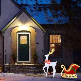 BreeBe - LED-Lit Christmas Reindeer with Santa’s Sleigh – Holiday Outdoor Decoration - Multicolor