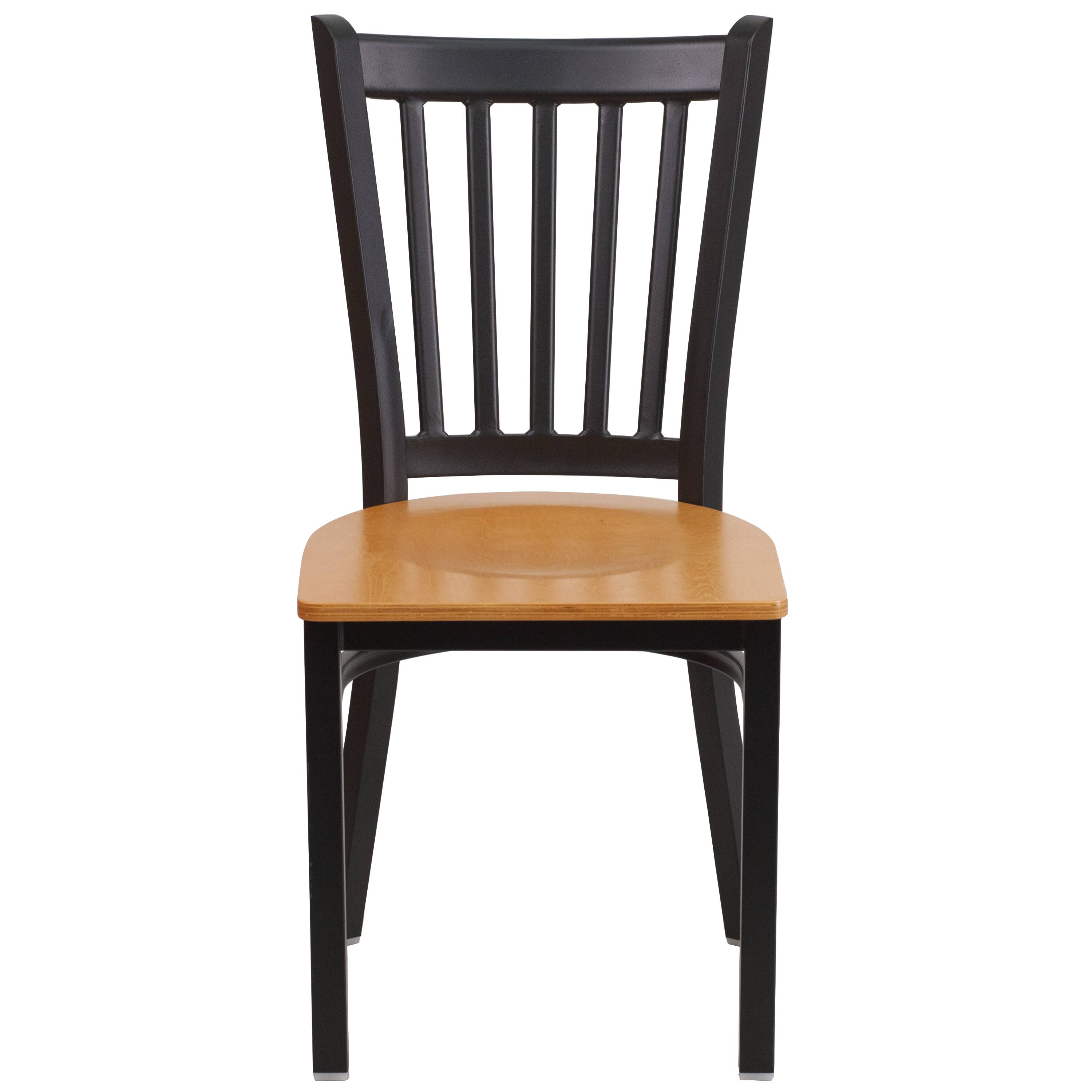 Alt View 7. Emma + Oliver - Vertical Back Metal Restaurant Dining Chair - Natural Wood Seat/Black Metal Frame.