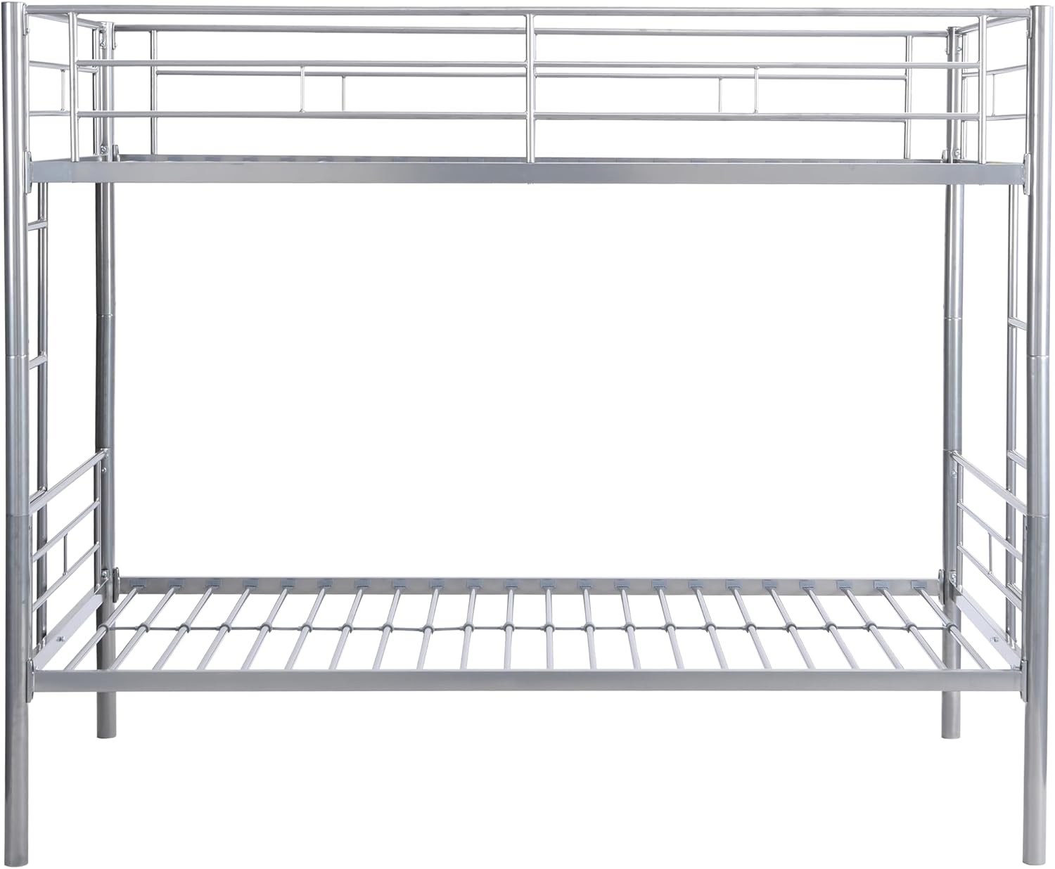 Alt View 5. Trinkets Crazed - Twin Over Twin Size Metal Detachable Bunk Bed Frame with 2 Side Ladder and Guardrail - sliver.