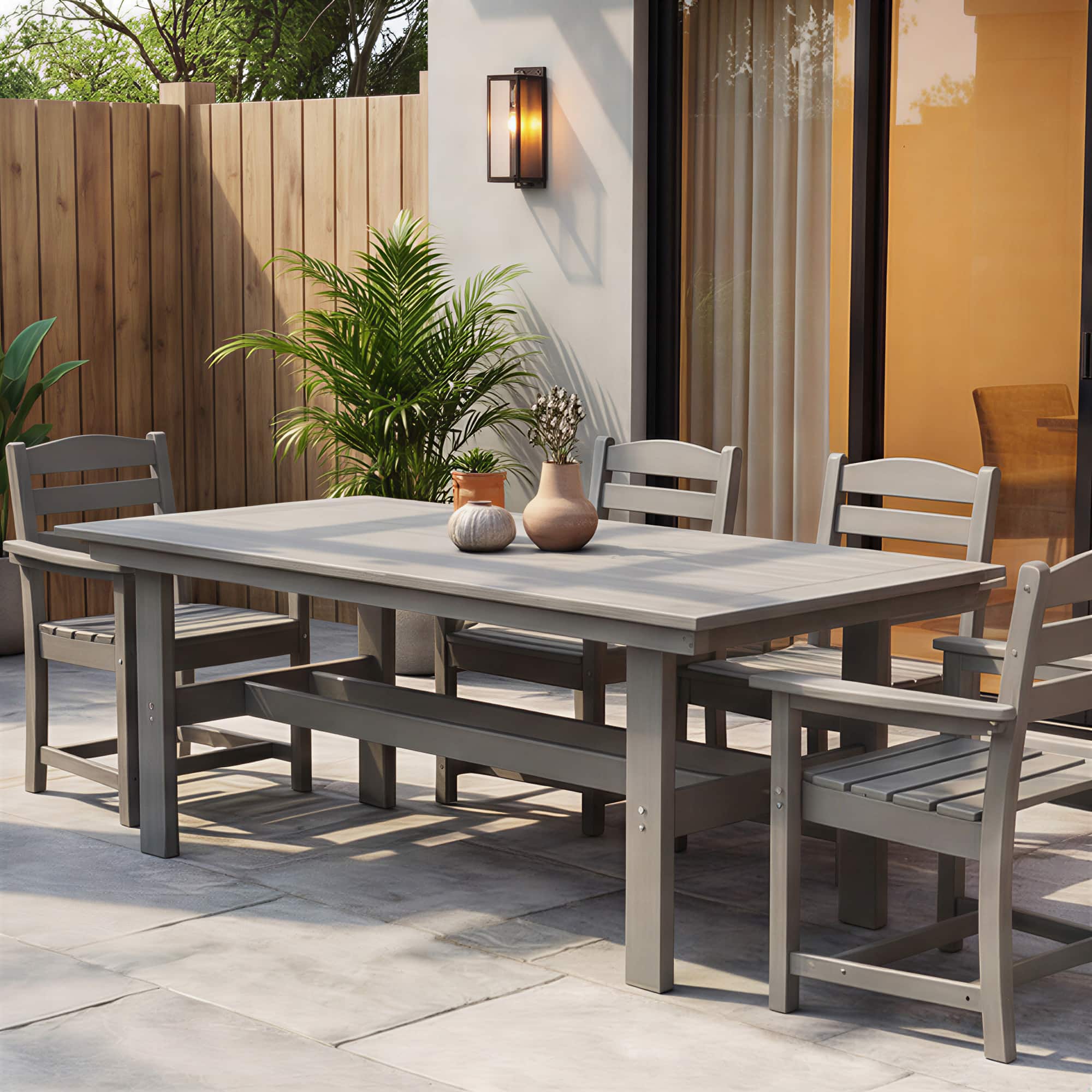 Famapy - HDPE Outdoor Dining Table with Umbrella Hole & Cap-Solid Panel Patio Table for 8 People Weatherproof & Low Maintenance - Gray