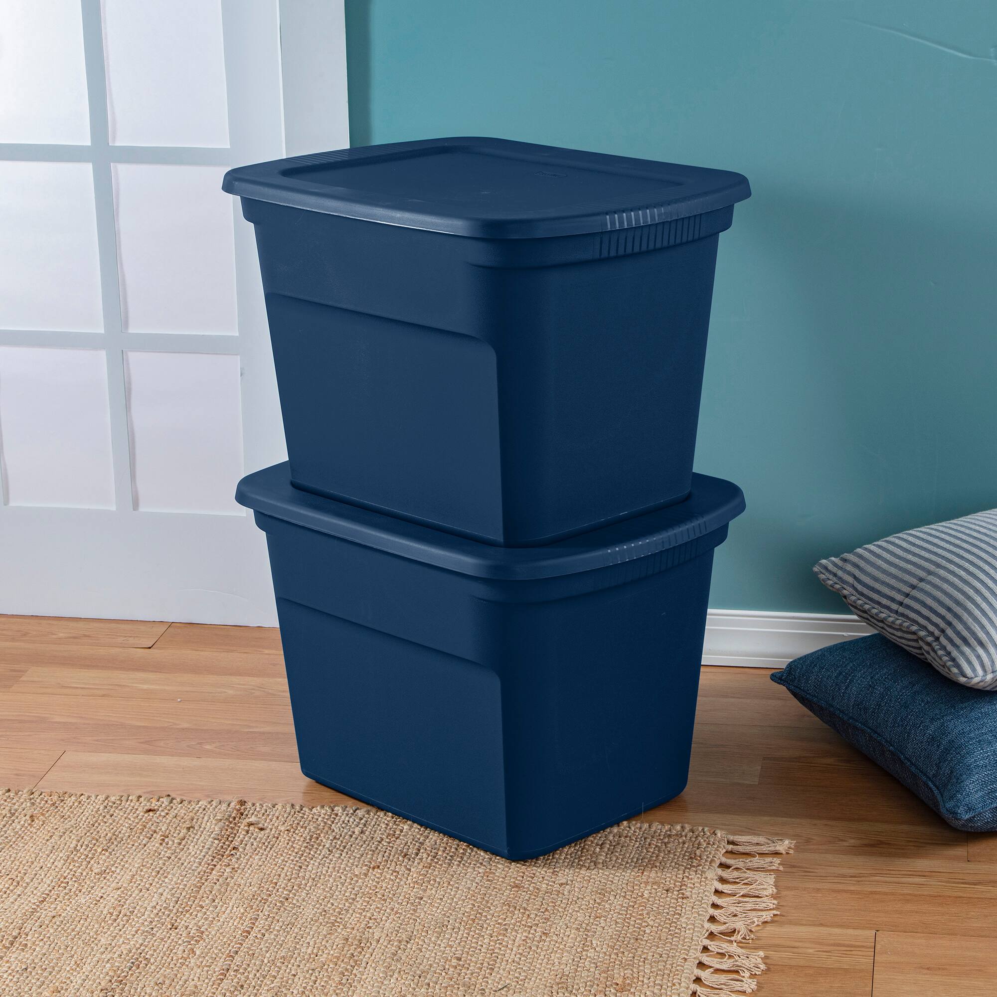 Alt View 3. Sterilite - Sterilite Classic Lidded Stackable 18 Gal Storage Tote Container, Blue, 32 Pack - Marine Blue.