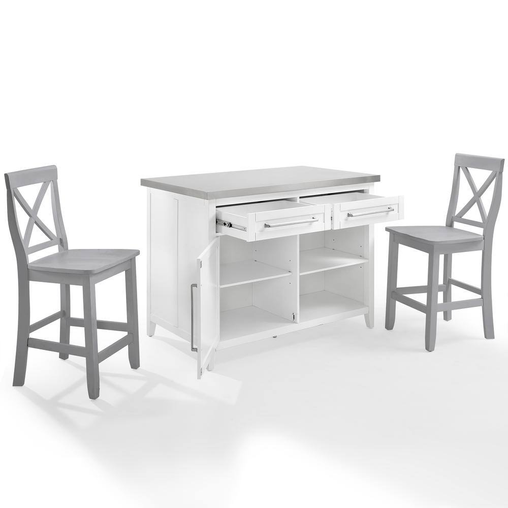 Alt View 2. Crosley Furniture - Silvia Stainless Steel Top Kitchen Island W/X-Back Stools - White.