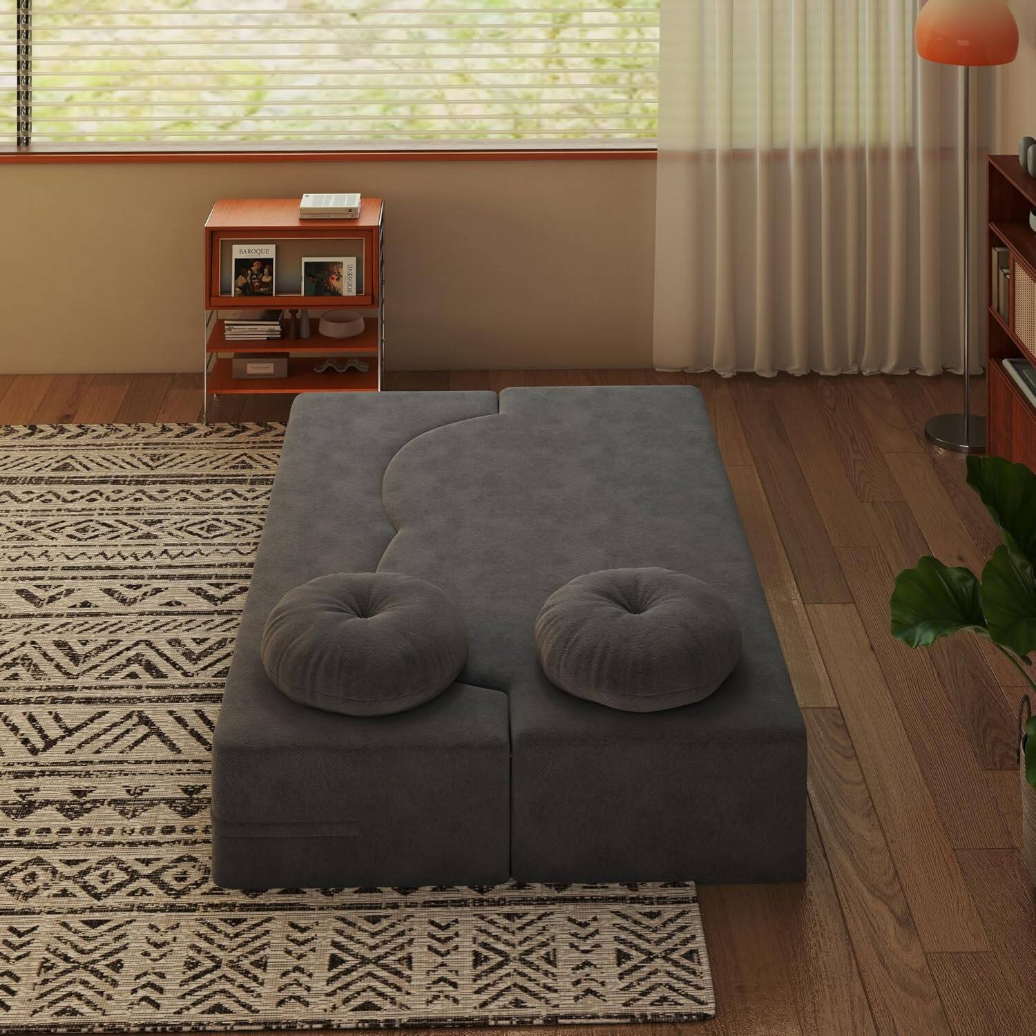 Alt View 4. Trinkets Crazed - 2-in-1 Folding Sofa Bed, Convertible Floor Couch with Full Size Folding Mattres - gray.