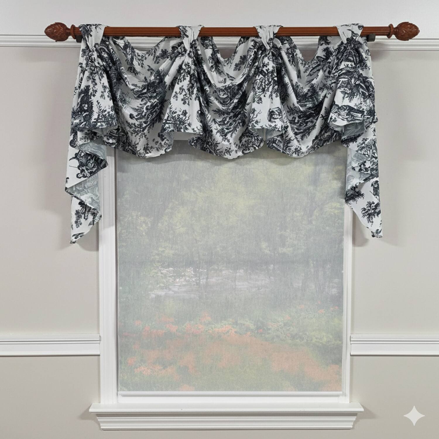 Angle. RLF Home - RLF Home Baroque 3-S Victory 100% Cotton Tab Top Swag Window Curtain 54" x 25" Black - Black.