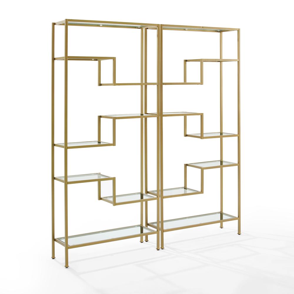 Angle. Crosley Furniture - Sloane 2-Piece Etagere Bookcase Set - 2 Etageres - Gold.