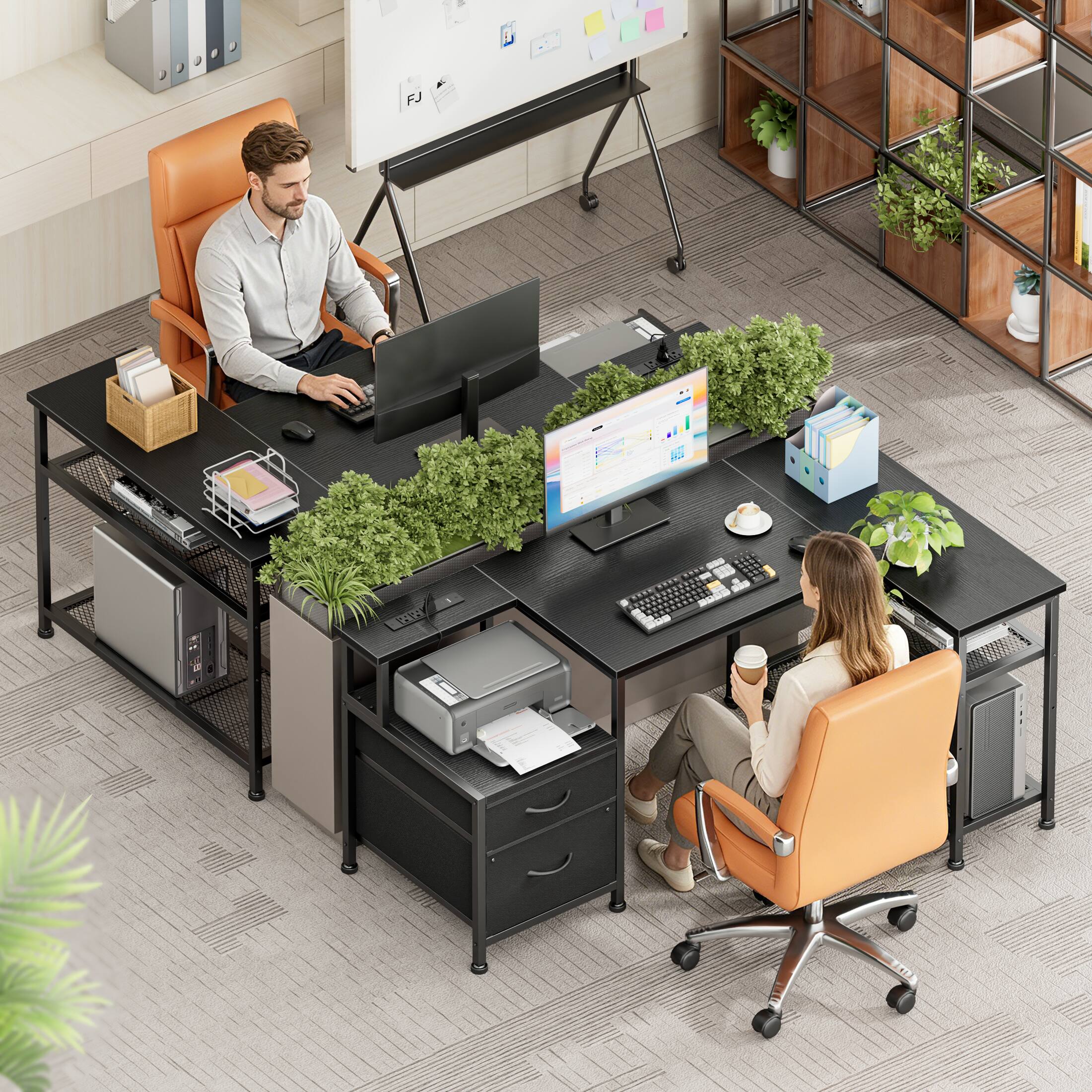 Alt View 7. Furnulem - Computer Desk With Drawers Power Outlet Gaming Desk With Storage Shelves for Home Office Desk - Black.