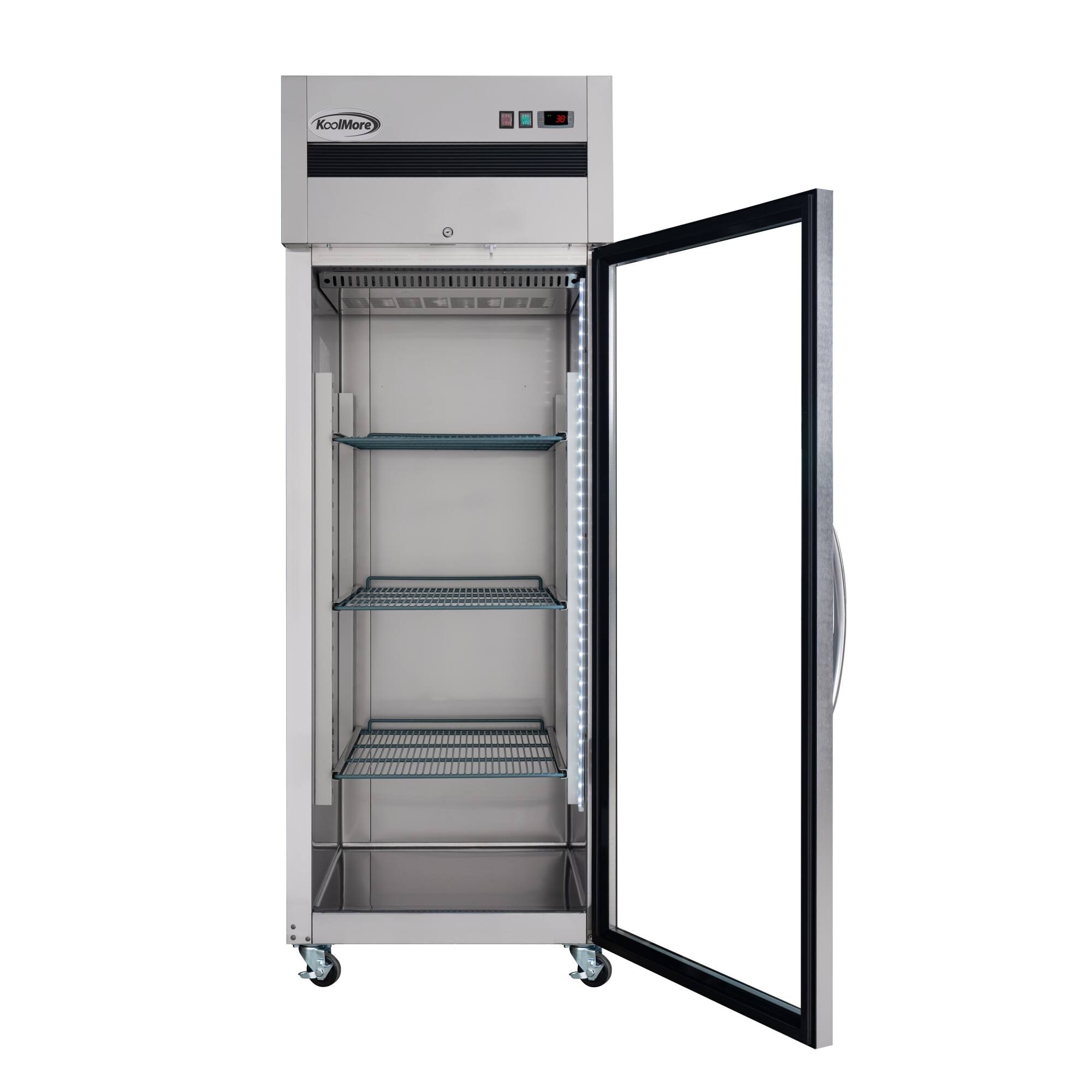 Alt View 3. Koolmore - 30 in. Glass-Door Commercial Reach-In Refrigerator with Top-Mounted Compressor, 25 cu. ft. in Stainless-Steel - Stainless steel.
