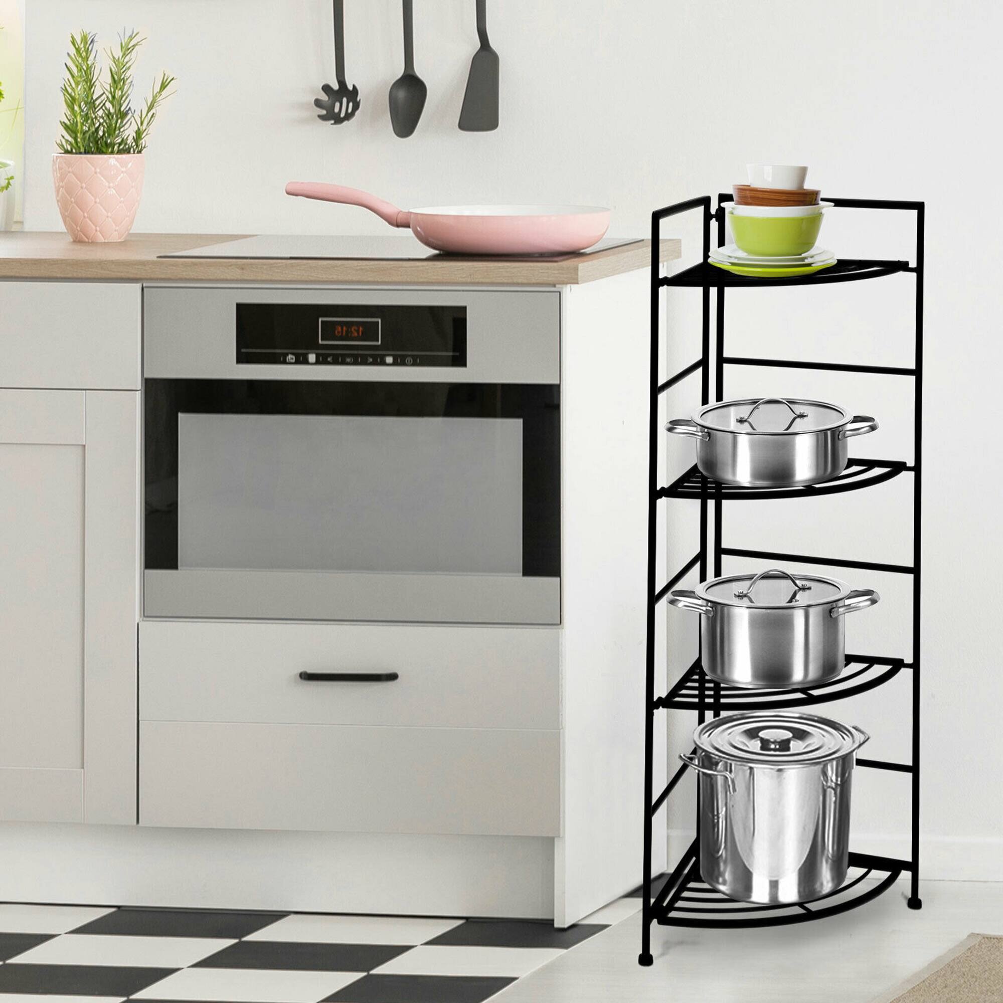 Alt View 5. Gymax - Gymax 4 Tier Folding Metal Shelf Plant Stand Storage Open Shelf Corner Display Rack - Black.