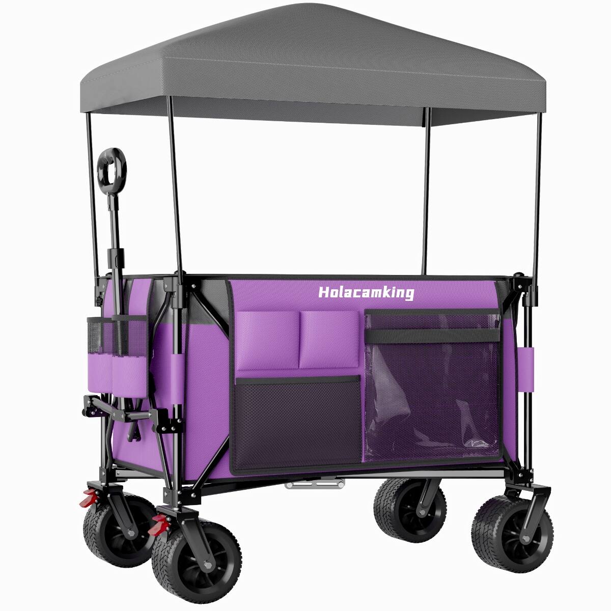 Left. Loheer - Loheer Heavy Duty Folding Wagon Cart with Removable Canopy and All Terrain Wheels for Camping and Transport.