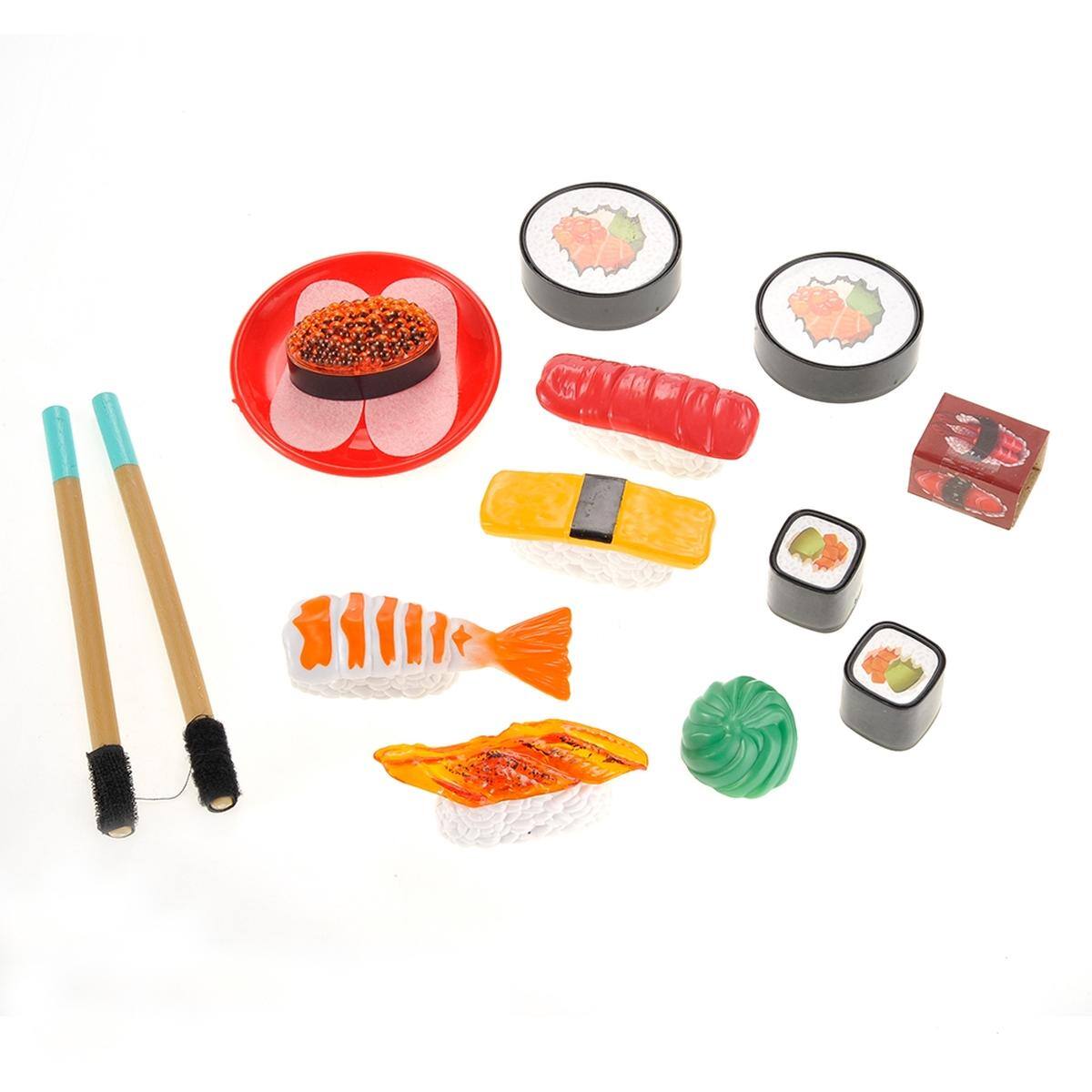Left. JuzToys - Play Food Sets for Kids Kitchen, 21pcs Japanese Sushi Bento Box Kitchen Toys, Pretend Play for Toddlers 3-5 Black/Red - Multi.