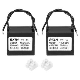 Unique Bargains - 2pcs 10uF CBB61 Capacitor, AC 450V 2-Wire for Ceiling Fan, Motor Generator, Blower, Exhaust Fan - Black