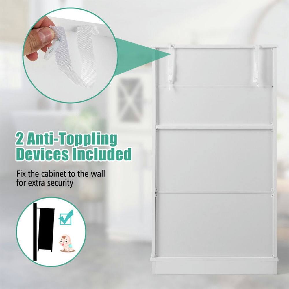 2 Anti-Toppling Devices Included  
Fix the cabinet to the wall for extra security