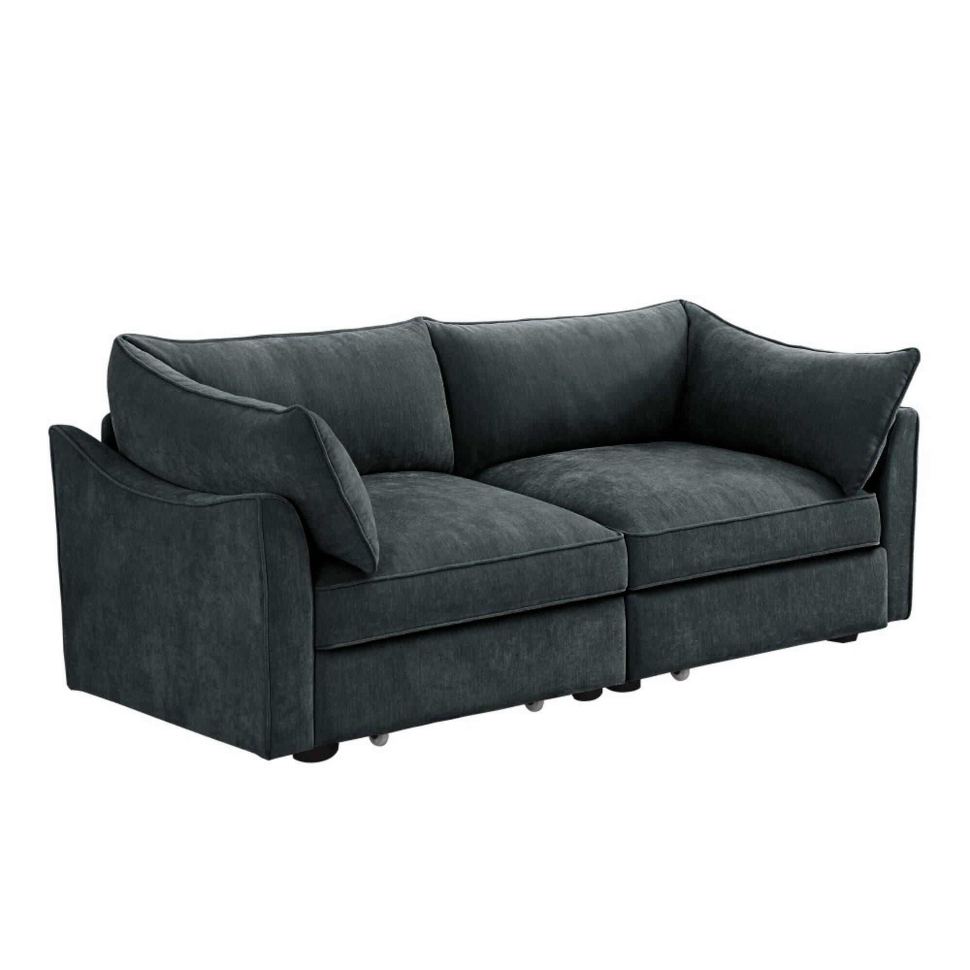 Front. Boyel Living - Chenille 2 Seater Sofa with Pull Out Storage Drawers - Grey.