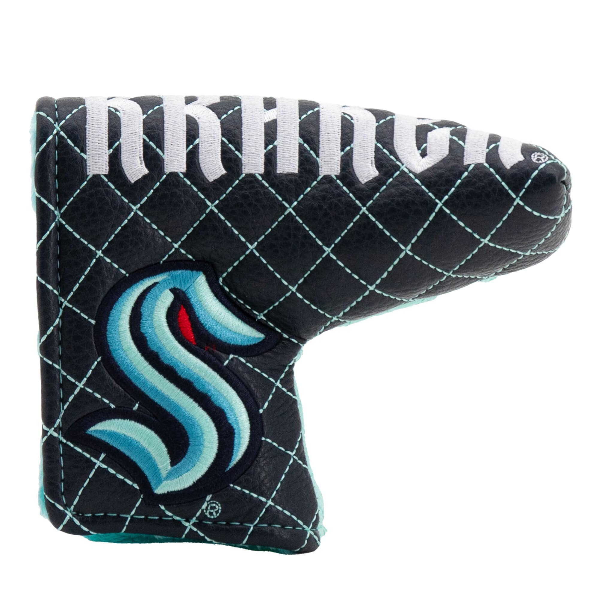 Front. Team Golf - Seattle Kraken Quilted Blade Putter Cover - Multicolor.
