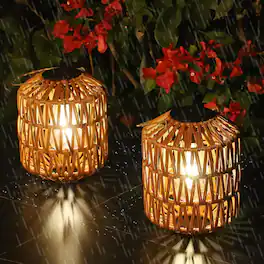 Akoasm - 2-Pack Outdoor Waterproof Solar Lanterns, Garden Rattan Solar Lights for Yard, Porch, Patio, Pathway (Bulb Included)
