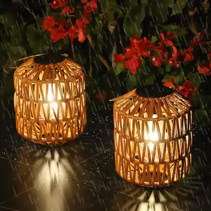 Front. Akoasm - 2-Pack Outdoor Waterproof Solar Lanterns, Garden Rattan Solar Lights for Yard, Porch, Patio, Pathway (Bulb Included).