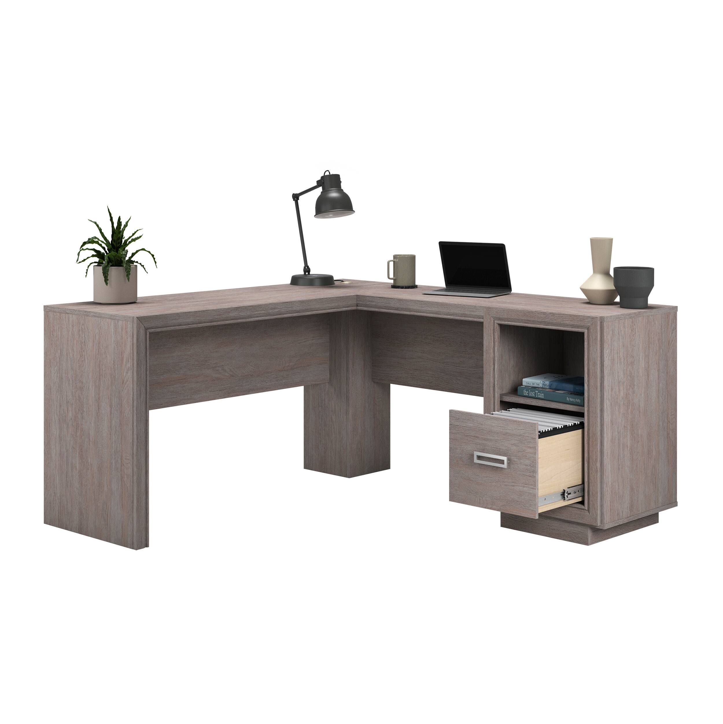 Alt View 7. Spaco - L-Shaped Computer Desk, Cord Management, File Drawer and Storage Shelf - Brown.