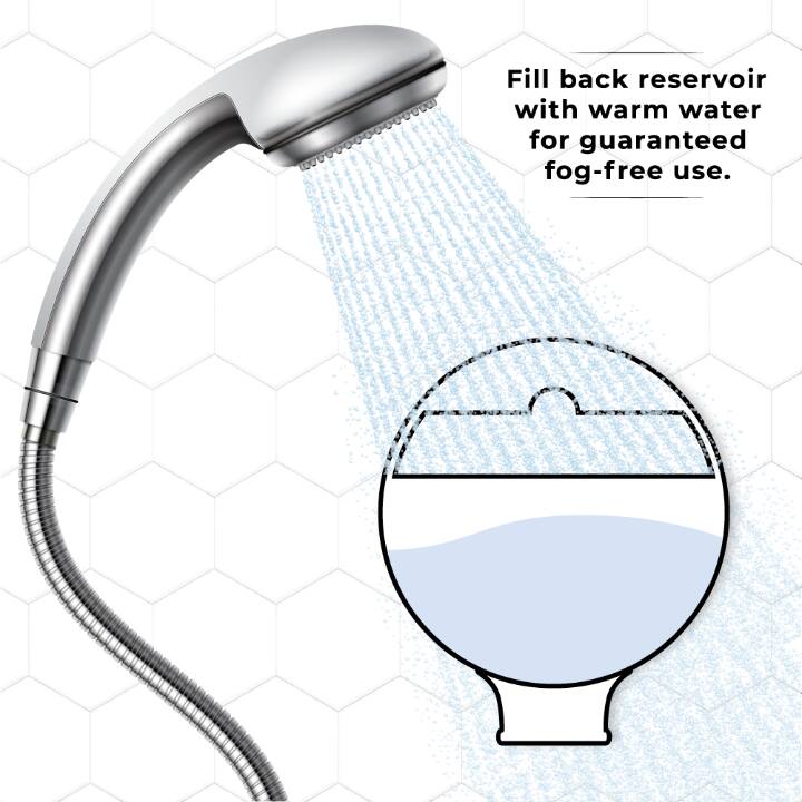 Fill back reservoir with warm water for guaranteed fog-free use.