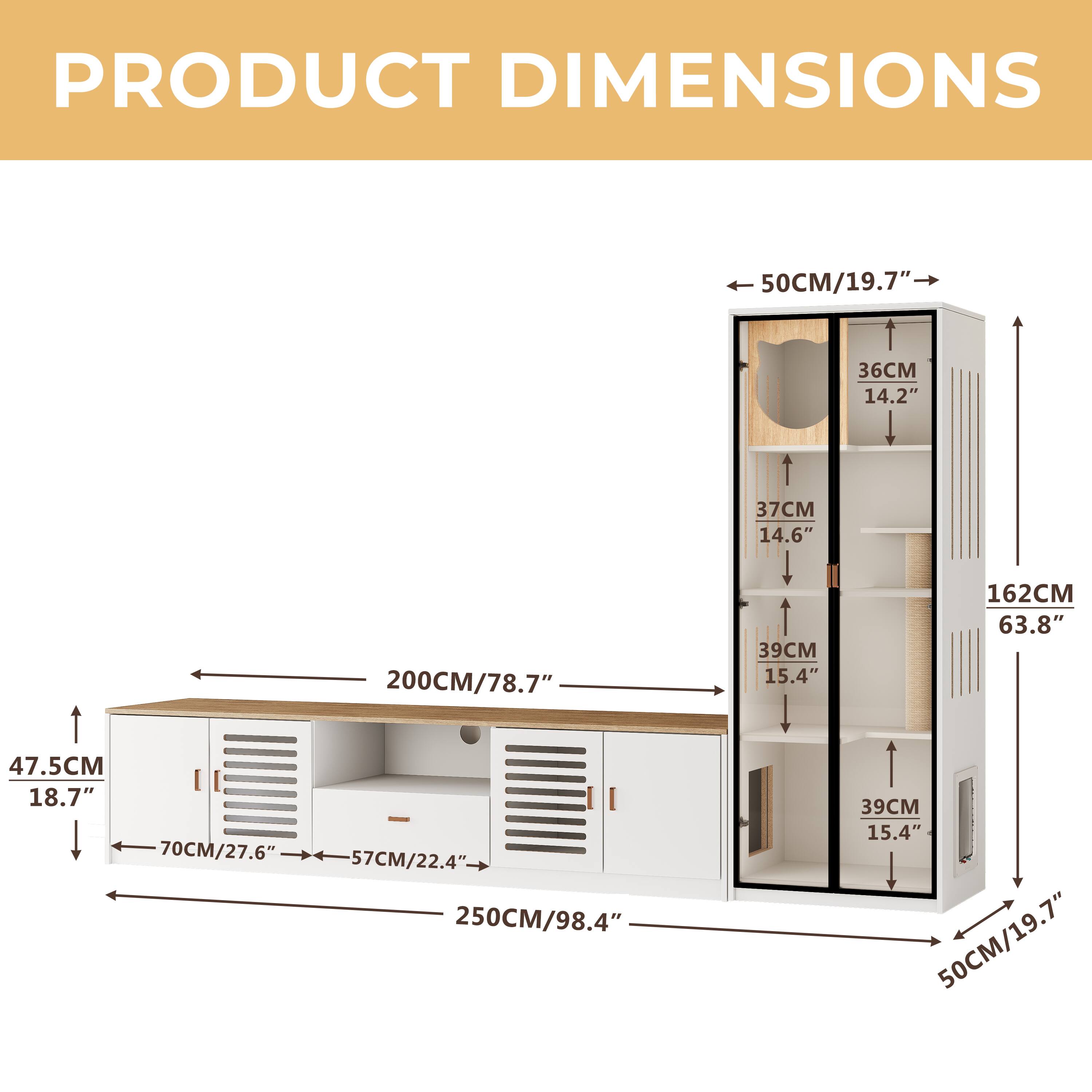 PRODUCT DIMENSIONS

- Width: 250CM/98.4"
- Depth: 47.5CM/18.7"
- Height: 162CM/63.8"

- Top Shelf: 200CM/78.7"
- Second Shelf: 39CM/15.4"
- Third Shelf: 39CM/15.4"
- Fourth Shelf: 37CM/14.6"
- Fifth Shelf: 36CM/14.2"
- Bottom Shelf: 50CM/19.7"

- Drawer: 70CM/27.6" x 57CM/22.4" x 47.5CM/18.7"