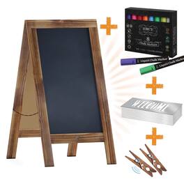 Emma + Oliver - Double-Sided Chalkboard Set with Chalk Markers, Stencils & Magnets - Rustic Brown