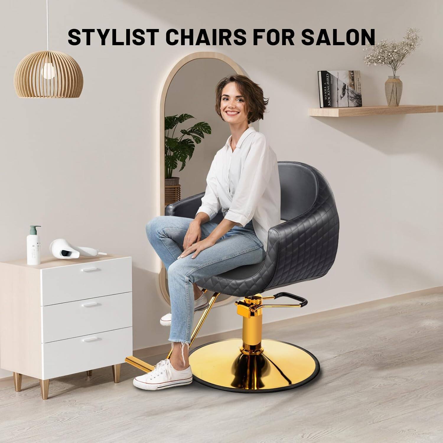 Winado Salon Hydraulic Chair Barber Chair with Diamond Stitching Faux ...