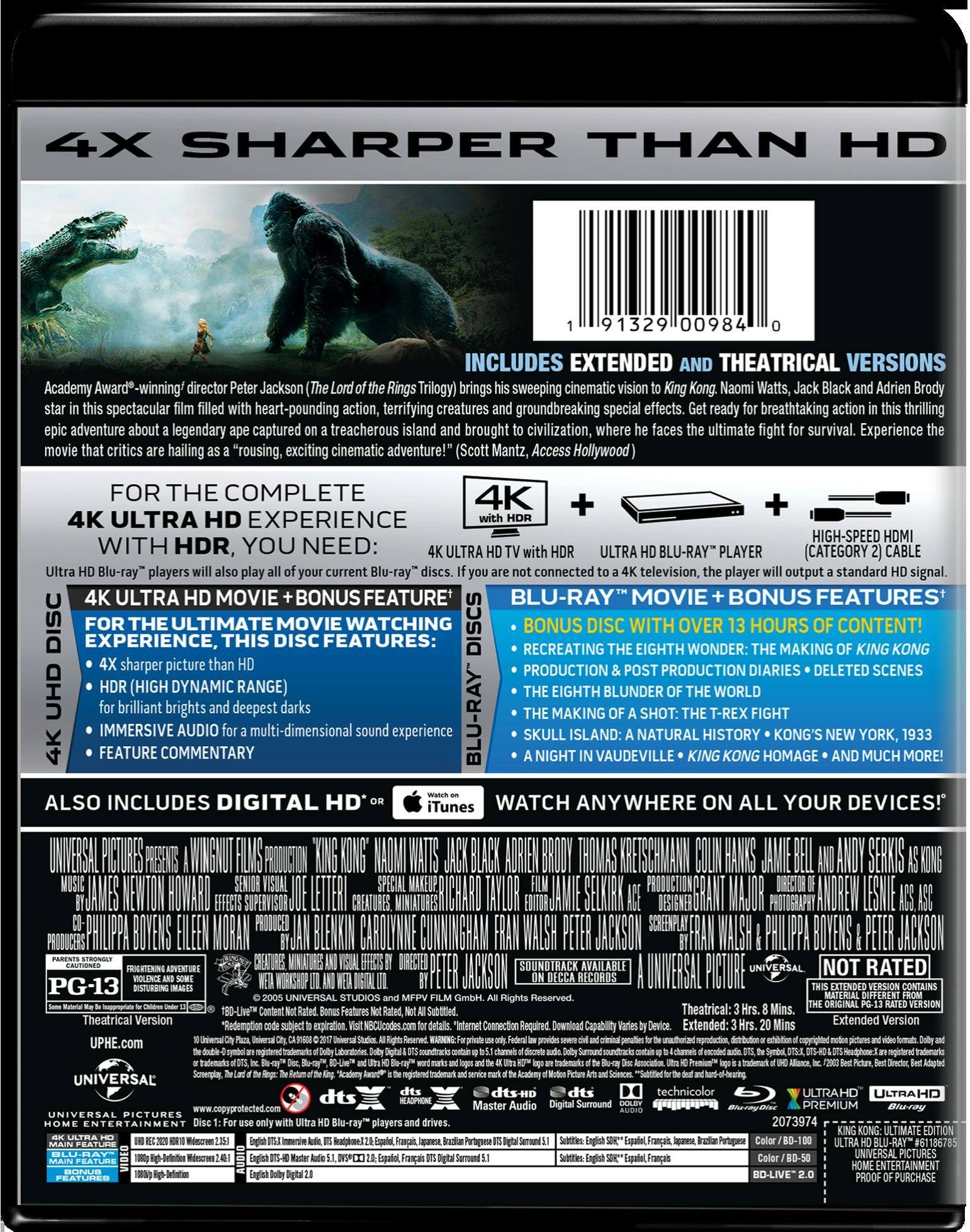Back. King Kong (Ultimate Edition)   - 4K Blu-Ray.