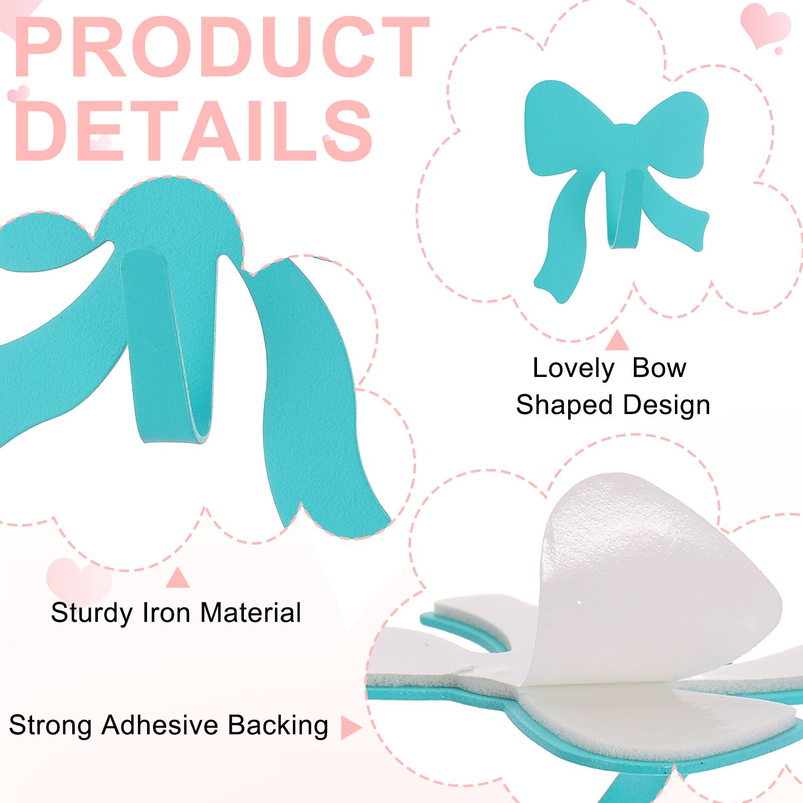 PRODUCT DETAILS

- Lovely Bow Shaped Design
- Sturdy Iron Material
- Strong Adhesive Backing