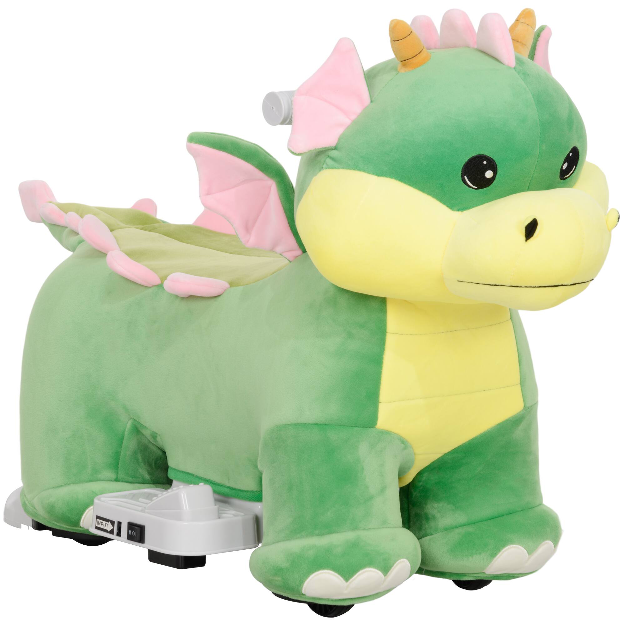 Front. Glintex - Electric Triceratops Ride-On Horse for Kids with Music, PU Wheels, and Soft Seat - Green.