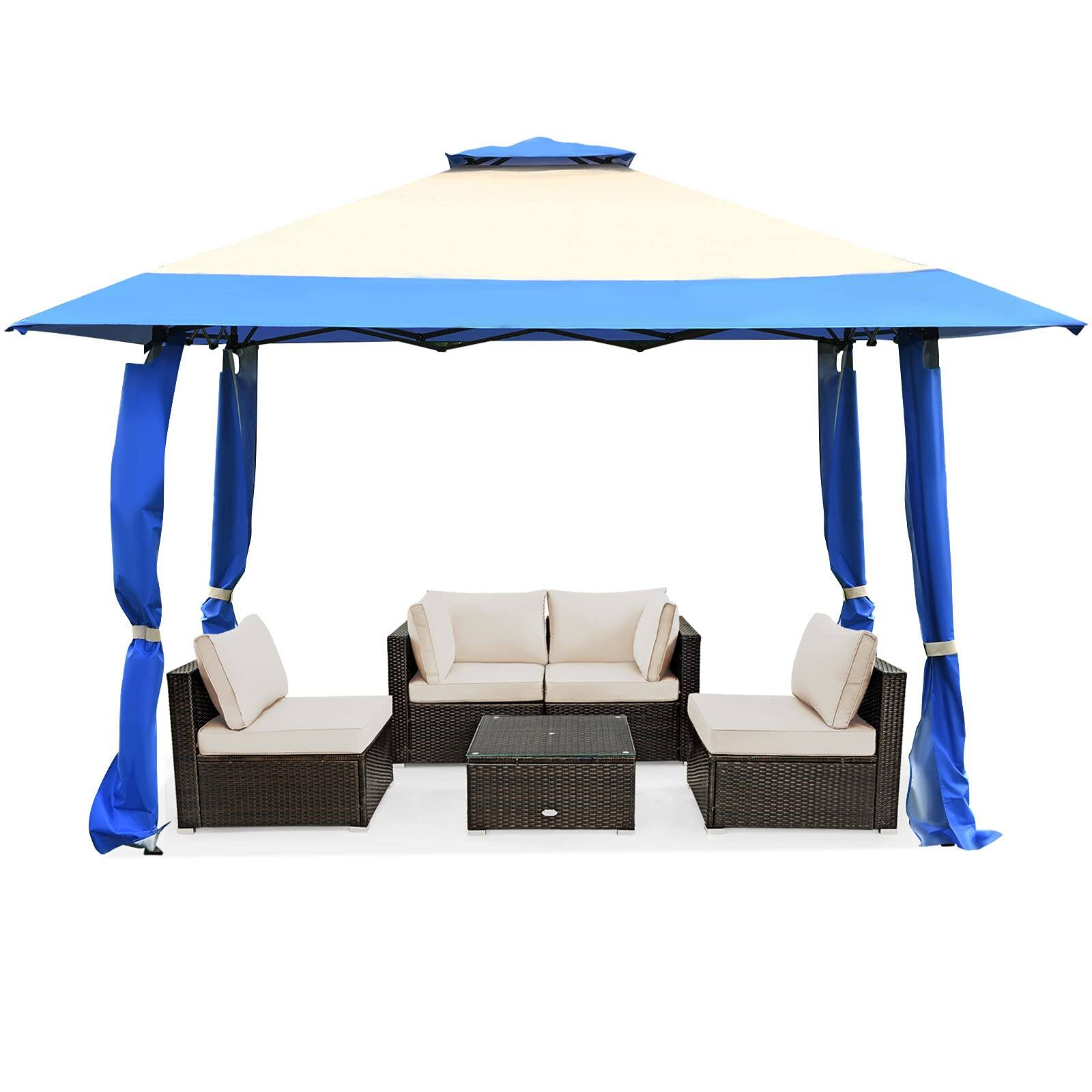 Front. Ecooso - 13 x 13 FT Pop Up Gazebo Tent with Carry Bag for Patio Backyard or Outdoor Parties - Blue.