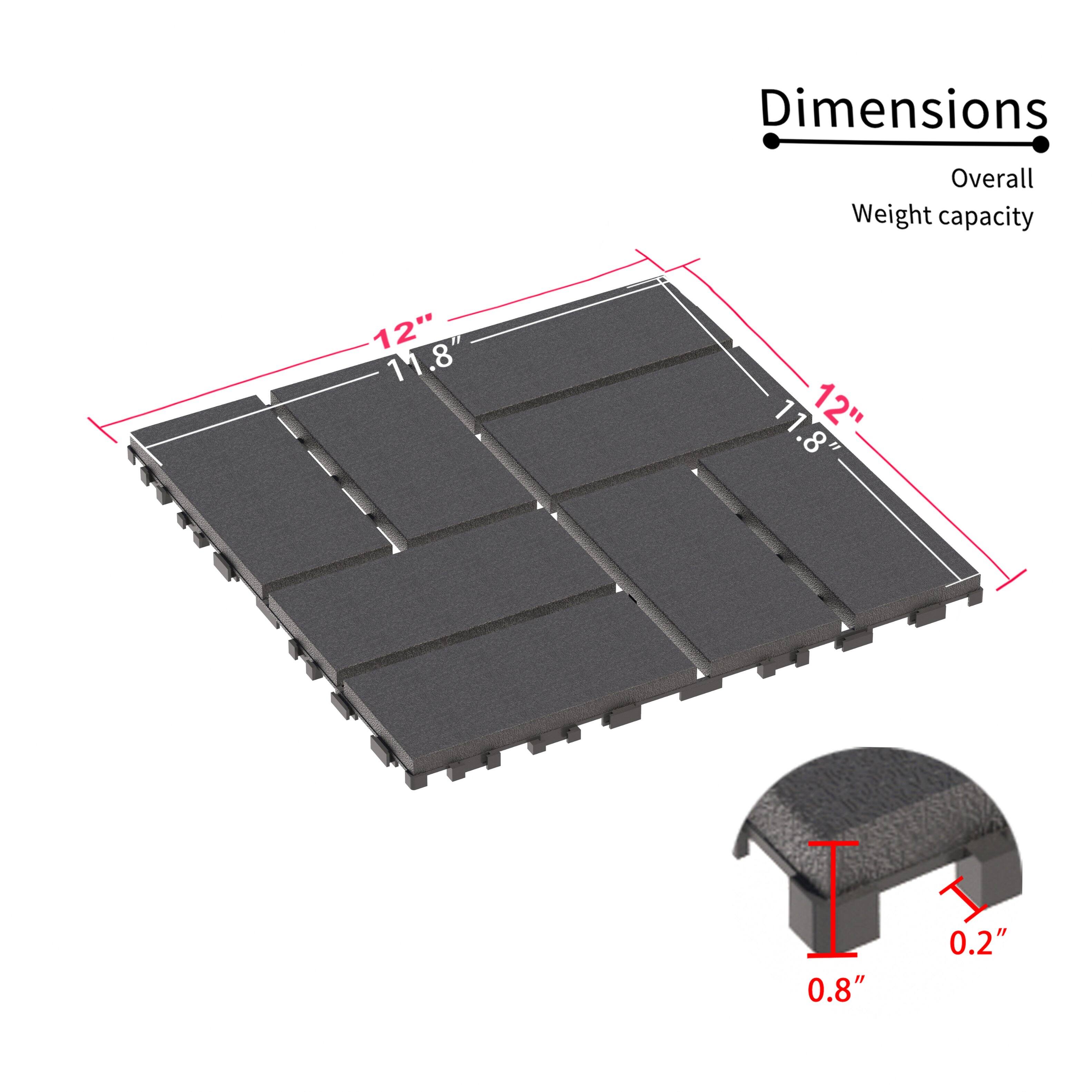 Dimensions  
Overall  
Weight capacity  

12" x 11.8"  
0.8" x 0.2"