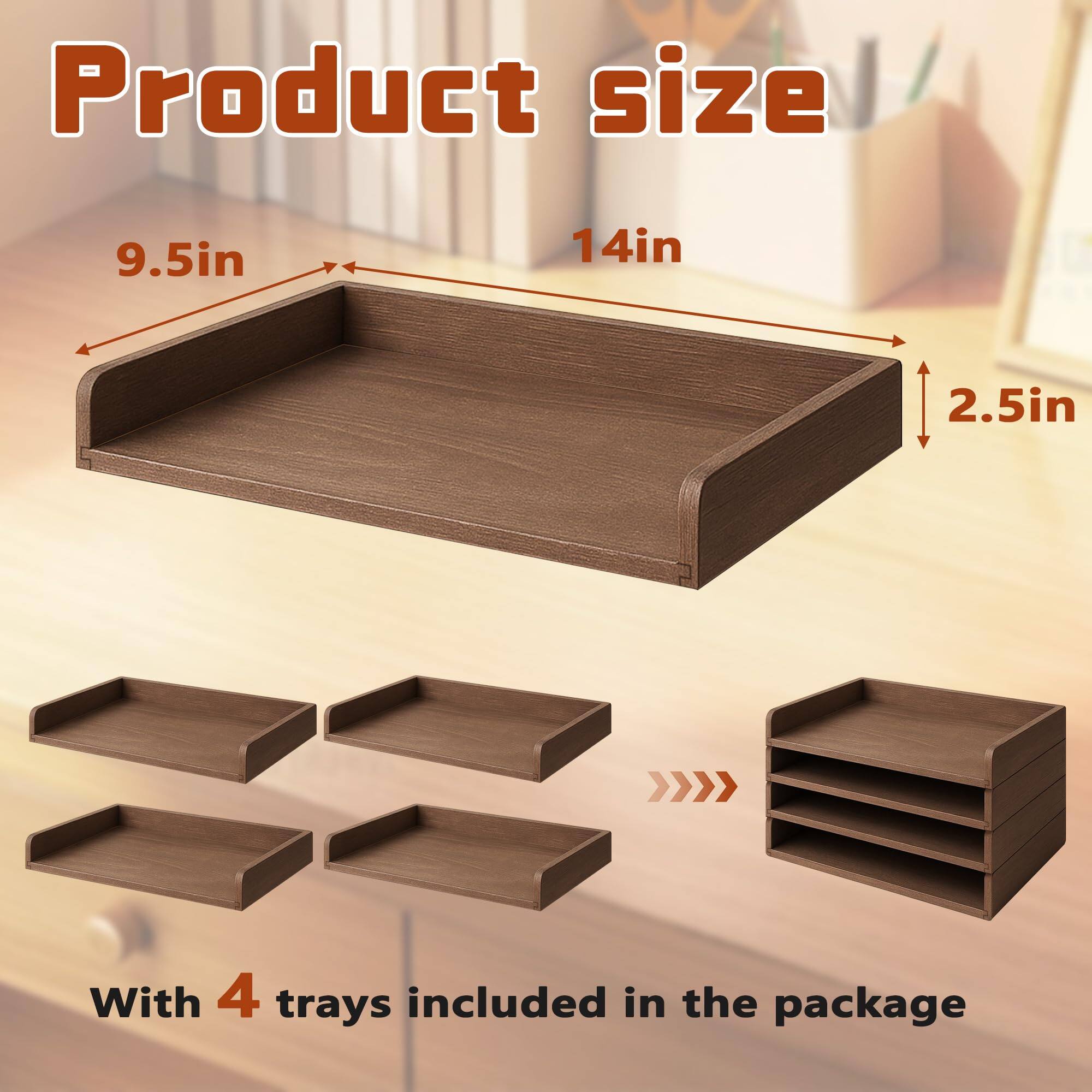 Dapper Styles Wooden Paper Tray Organizer For Desk Stackable Holder And ...