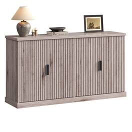 Songmics Home - Transitional Buffet Cabinet, Console Cabinet, Sideboard with Adjustable Shelves, Fluted Doors, Buffet Table - Washed Gray