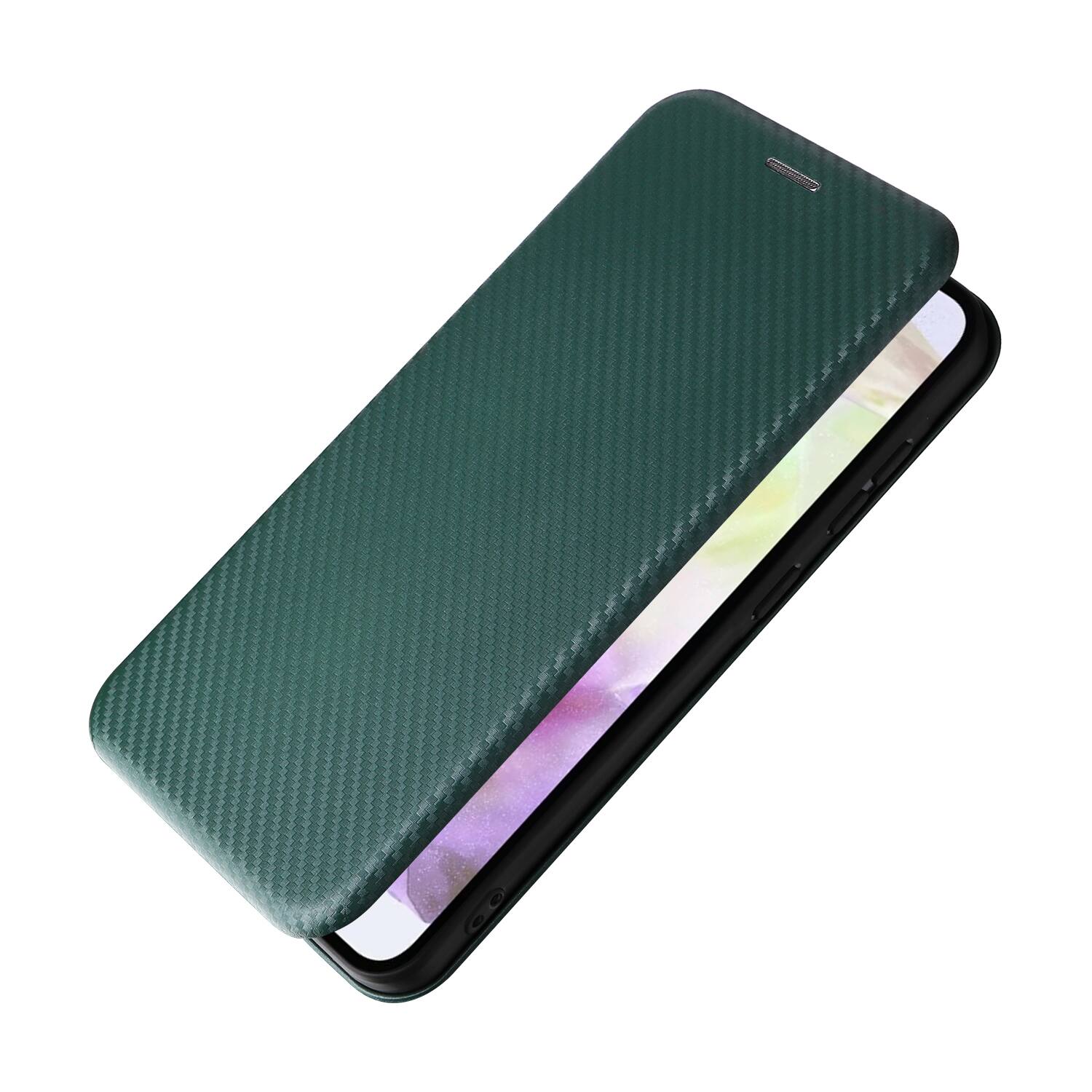 Back. Dteck - Carbon Fiber Texture Folio Phone Case for Samsung Galaxy A36 5G,PU Leather Magnetic Closure Hidden Card Slot Flip Cover - Green.