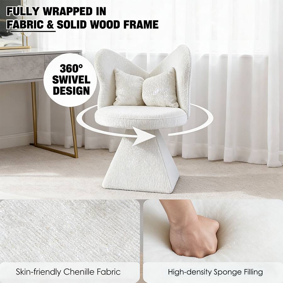 FULLY WRAPPED IN FABRIC & SOLID WOOD FRAME

360° SWIVEL DESIGN

Skin-friendly Chenille Fabric

High-density Sponge Filling