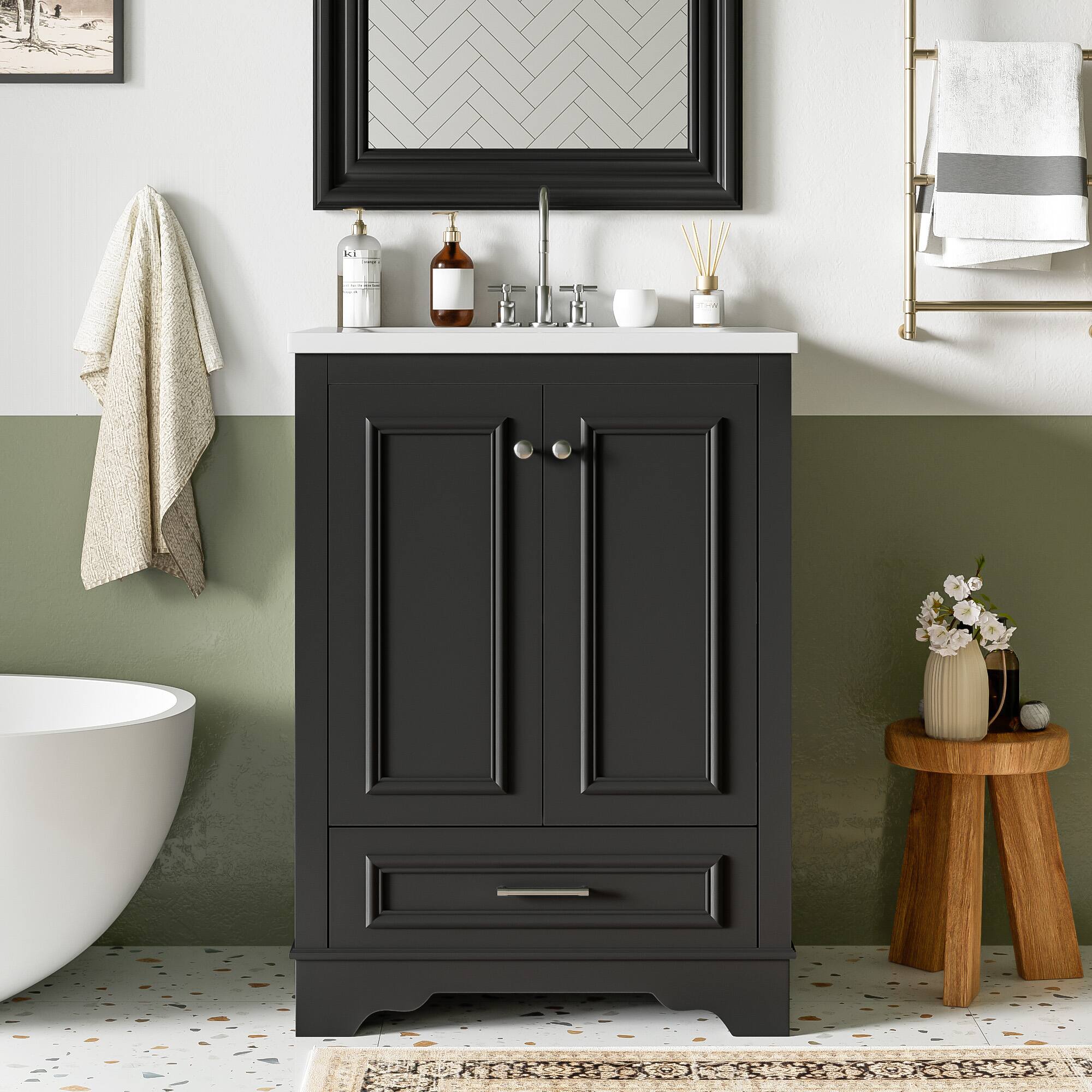 Alt View 1. Glintex - 24" Bathroom Vanity with Sink Combo, Freestanding Storage Cabinet, Soft-Closing Doors, Modern Bath Vanity - Black.